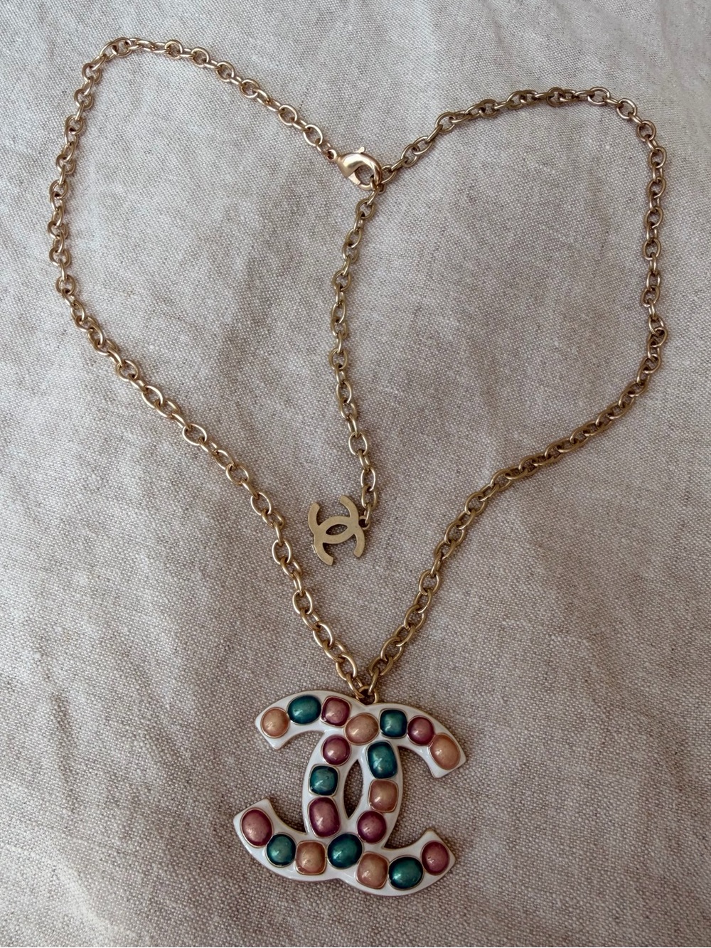 ✨CHANEL CC Pendant Necklace with Pink and Teal Cabochons🍬